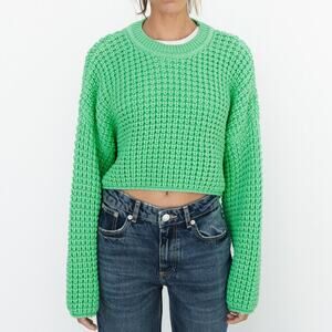 Zara Purl Knit Sweater Green Size Medium